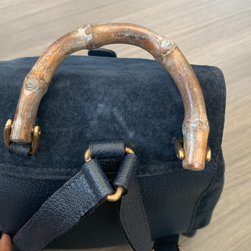 Gucci Bamboo Blue Suede Leather Small Backpack - Picture 5 of 15